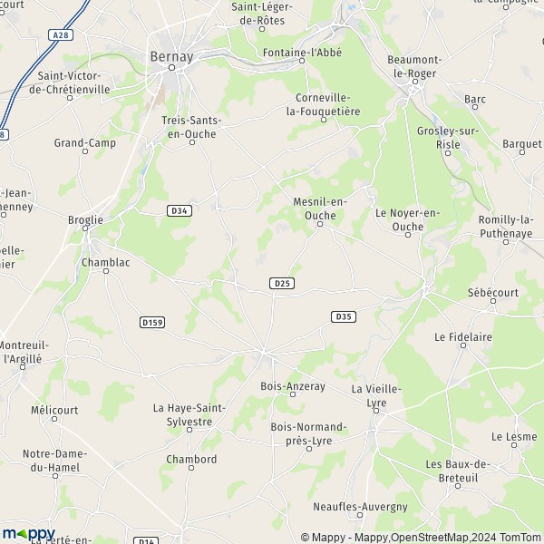 La carte pour la ville de Beaumesnil, 27410 Mesnil-en-Ouche