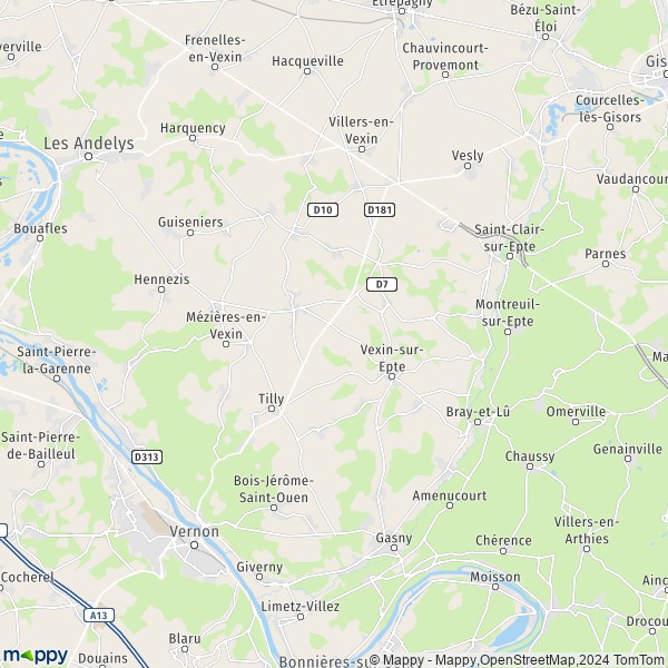 La carte pour la ville de Vexin-sur-Epte 27420-27630