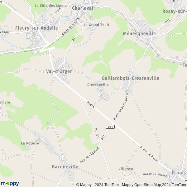 La carte pour la ville de Gaillardbois-Cressenville, 27440 Val-d'Orger