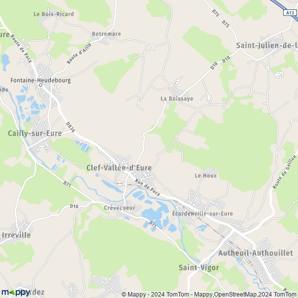 La carte pour la ville de Écardenville-sur-Eure, 27490 Clef-Vallée-d'Eure