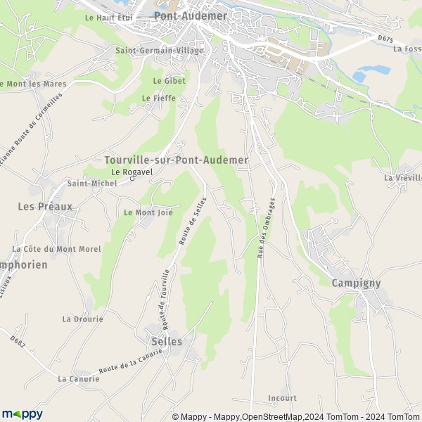 La carte pour la ville de Tourville-sur-Pont-Audemer 27500