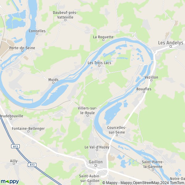 La carte pour la ville de Tosny, 27700 Les Trois Lacs