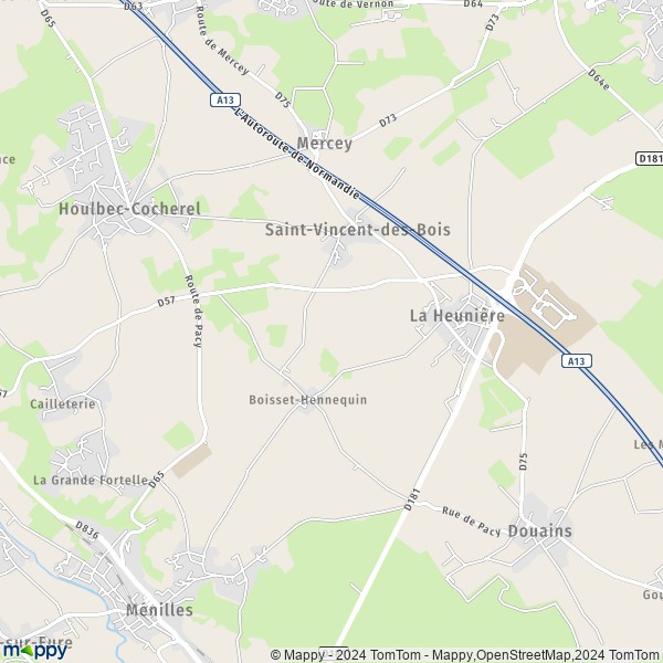 La carte pour la ville de Saint-Vincent-des-Bois 27950