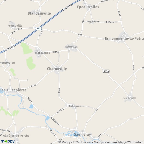 La carte pour la ville de Charonville 28120