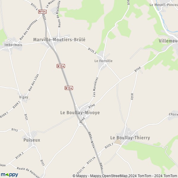 La carte pour la ville de Le Boullay-Mivoye 28210