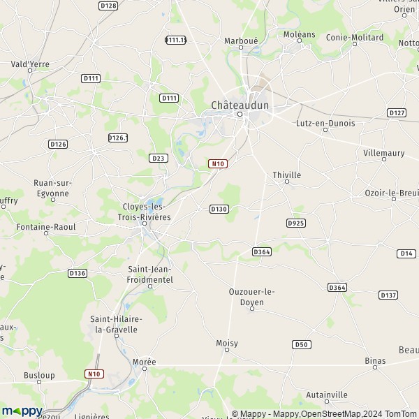 La carte pour la ville de Montigny-le-Gannelon, 28220 Cloyes-les-Trois-Rivières