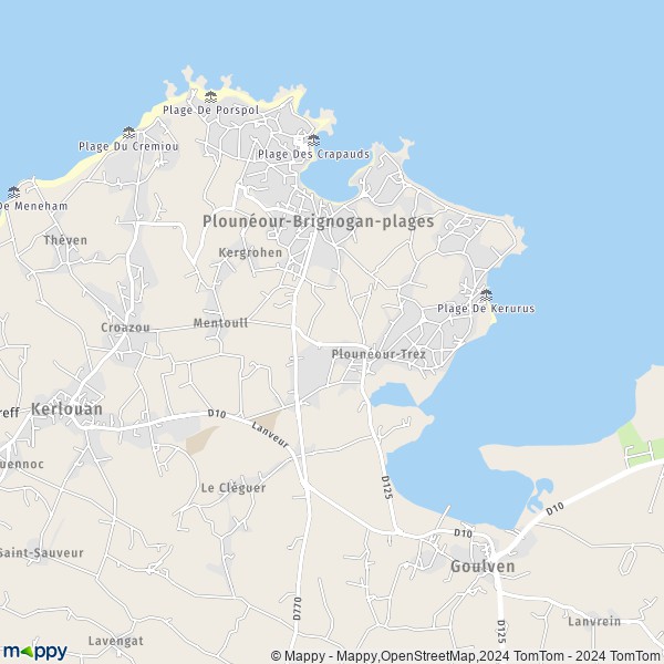 La carte pour la ville de Plounéour-Trez, 29890 Plounéour-Brignogan-plages