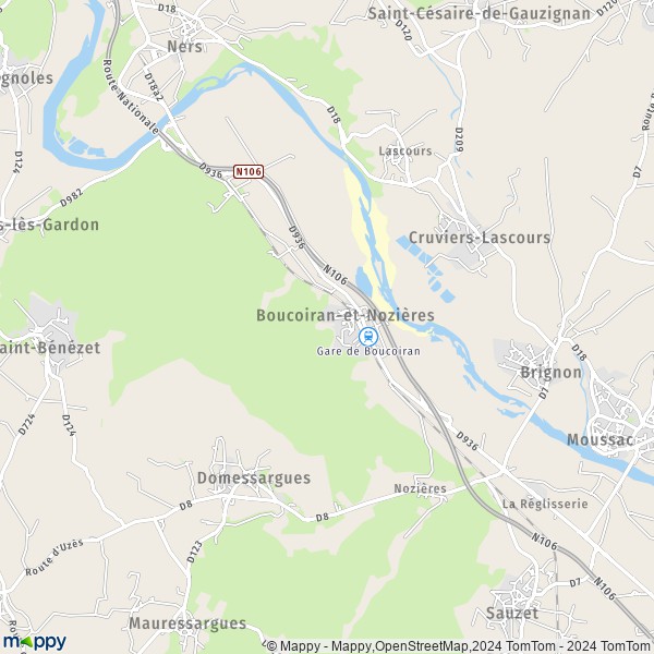 La carte pour la ville de Boucoiran-et-Nozières 30190
