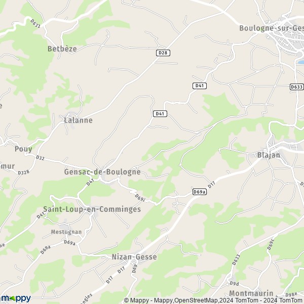 La carte pour la ville de Gensac-de-Boulogne 31350