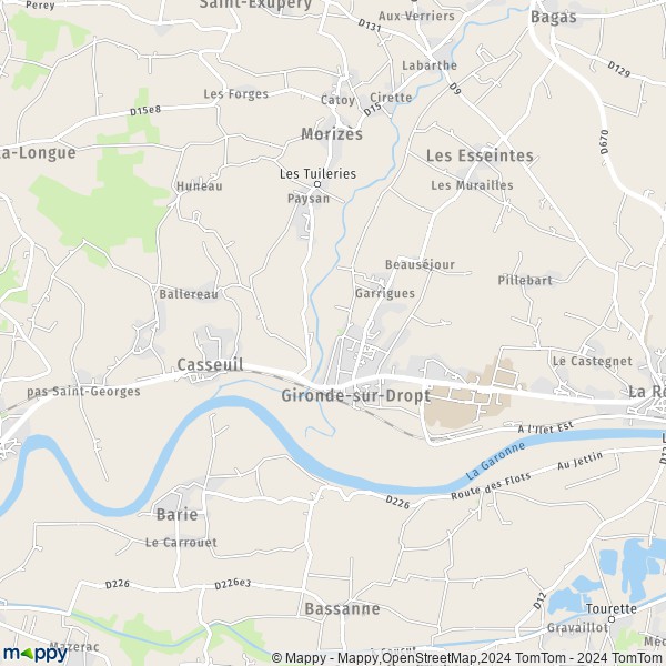 La carte pour la ville de Gironde-sur-Dropt 33190