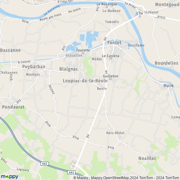 La carte pour la ville de Loupiac-de-la-Réole 33190