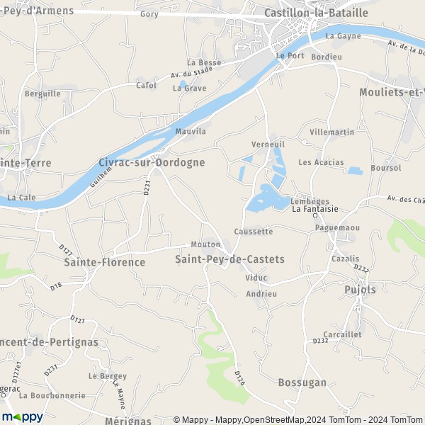 La carte pour la ville de Saint-Pey-de-Castets 33350