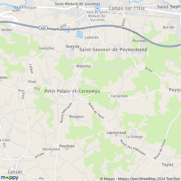 La carte pour la ville de Petit-Palais-et-Cornemps 33570