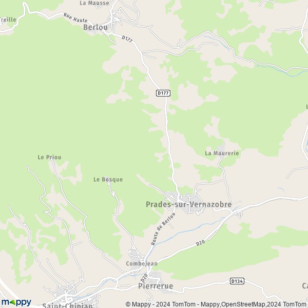 La carte pour la ville de Prades-sur-Vernazobre 34360