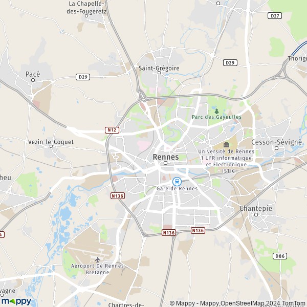 La carte pour la ville de Rennes 35000-35700