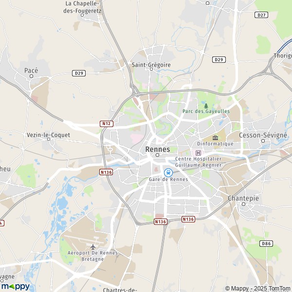 La carte pour la ville de Rennes 35000-35700