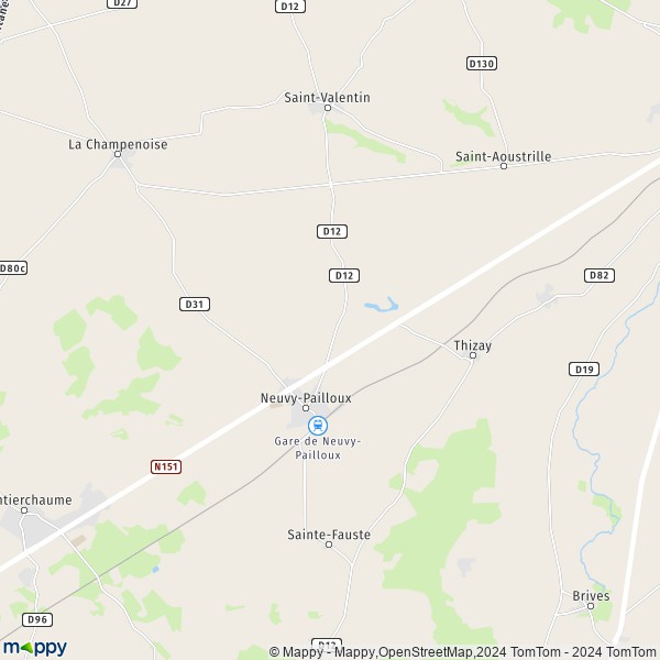 La carte pour la ville de Neuvy-Pailloux 36100