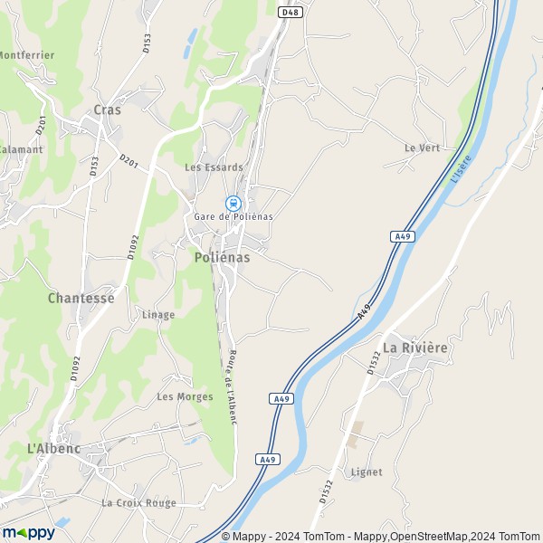 La carte pour la ville de Poliénas 38210