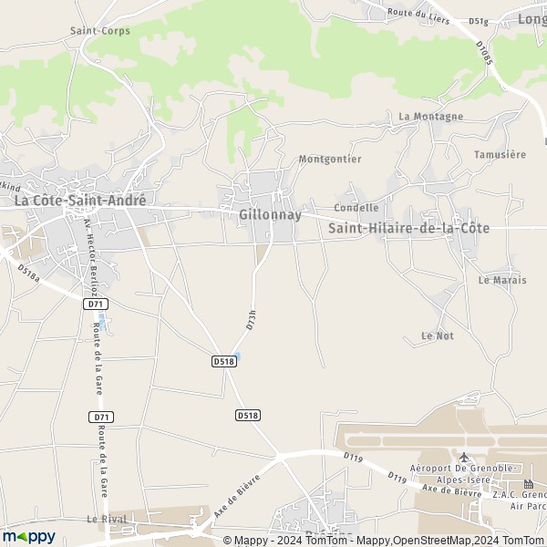 La carte pour la ville de Gillonnay 38260