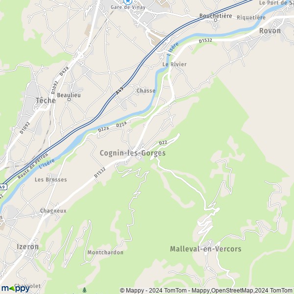 La carte pour la ville de Cognin-les-Gorges 38470