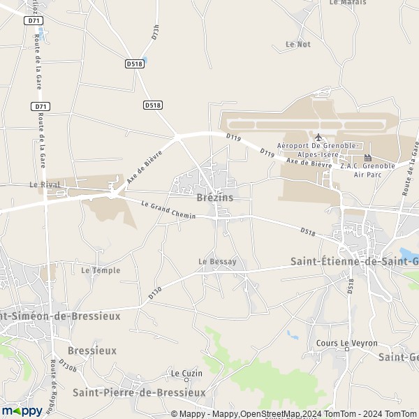 La carte pour la ville de Brézins 38590
