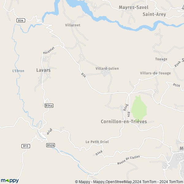 La carte pour la ville de Cornillon-en-Trièves 38710