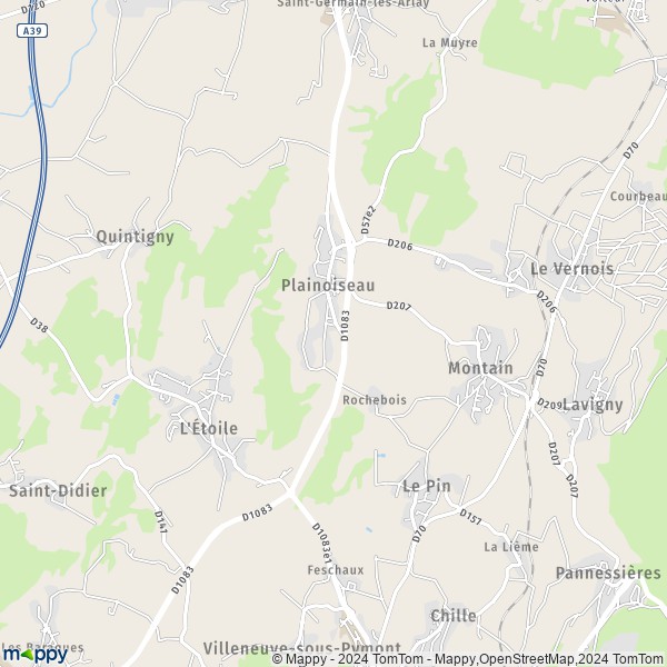 La carte pour la ville de Plainoiseau 39210