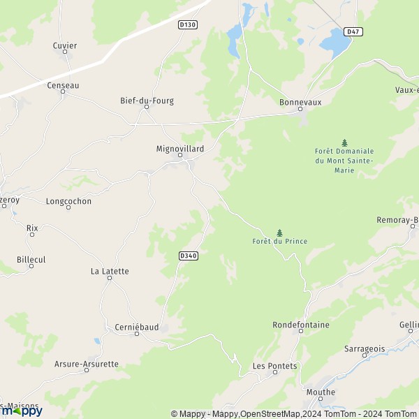La carte pour la ville de Communailles-en-Montagne, 39250 Mignovillard