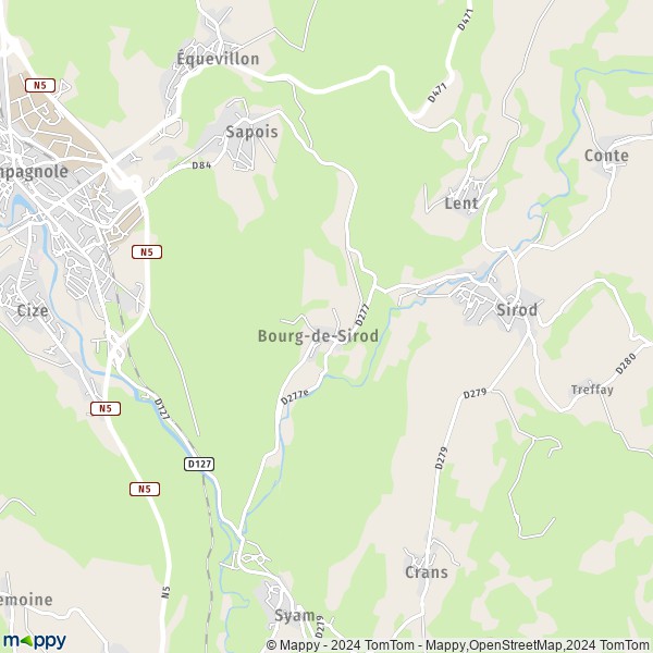 La carte pour la ville de Bourg-de-Sirod 39300