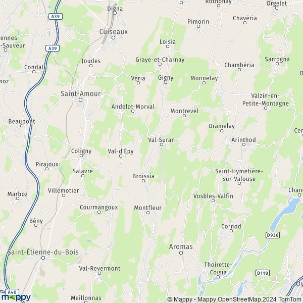 La carte pour la ville de Louvenne, 39320 Val-Suran