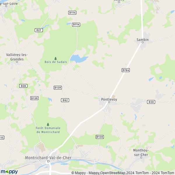 La carte pour la ville de Pontlevoy 41400