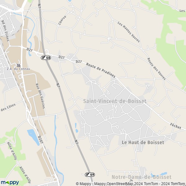 La carte pour la ville de Saint-Vincent-de-Boisset 42120