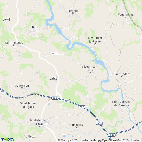 La carte pour la ville de Vézelin-sur-Loire 42260-42590
