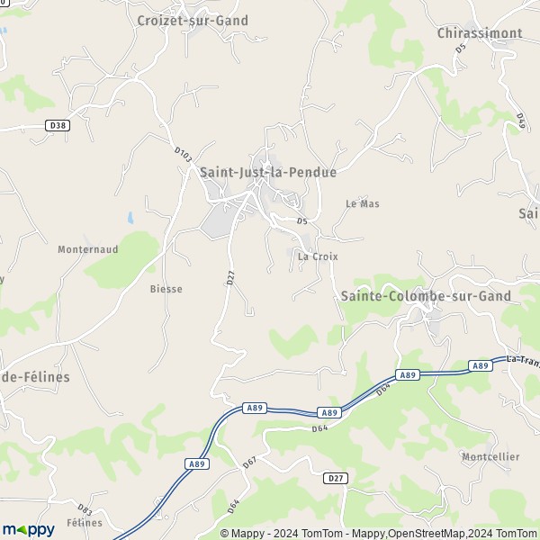 La carte pour la ville de Saint-Just-la-Pendue 42540