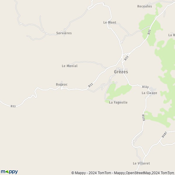 La carte pour la ville de Grèzes 43170