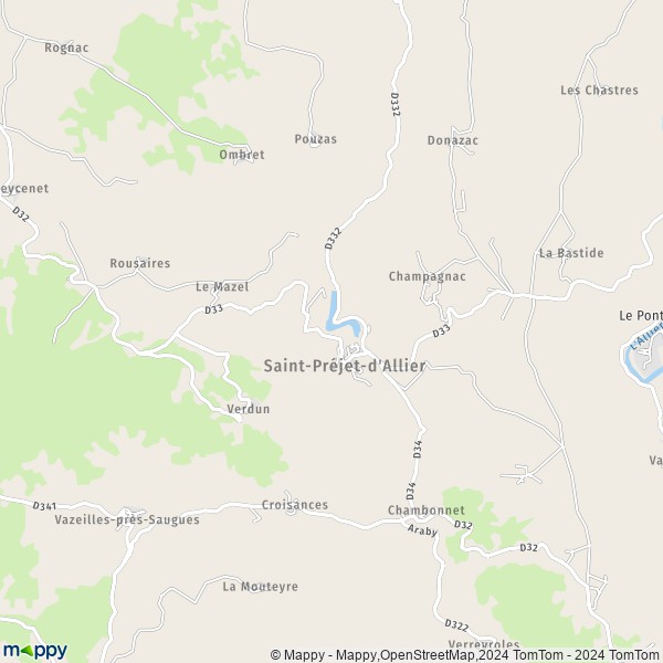 La carte pour la ville de Saint-Préjet-d'Allier 43580