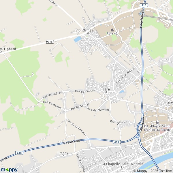 La carte pour la ville de Ingré 45140