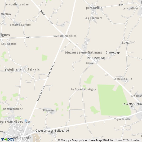 La carte pour la ville de Mézières-en-Gâtinais 45270