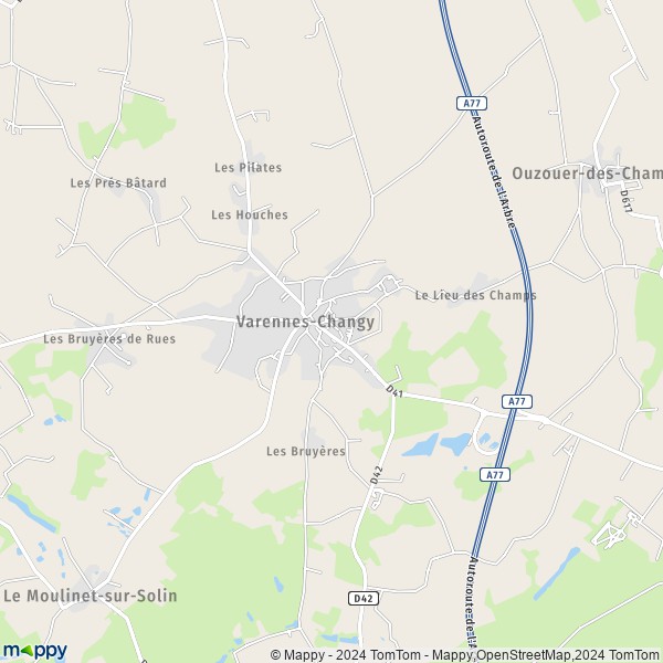 La carte pour la ville de Varennes-Changy 45290