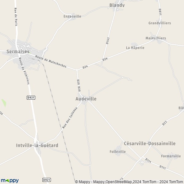 La carte pour la ville de Audeville 45300