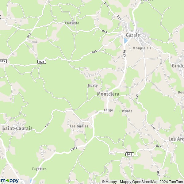 La carte pour la ville de Montcléra 46250