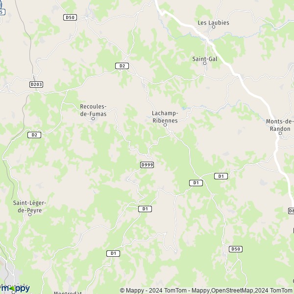 La carte pour la ville de Lachamp-Ribennes 48100-48700