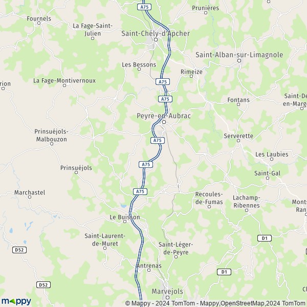 La carte pour la ville de Sainte-Colombe-de-Peyre, 48130 Peyre-en-Aubrac