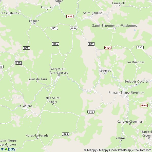 La carte pour la ville de Montbrun, 48210 Gorges-du-Tarn-Causses