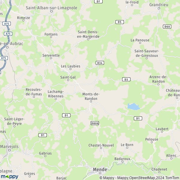 La carte pour la ville de La Villedieu, 48700 Monts-de-Randon