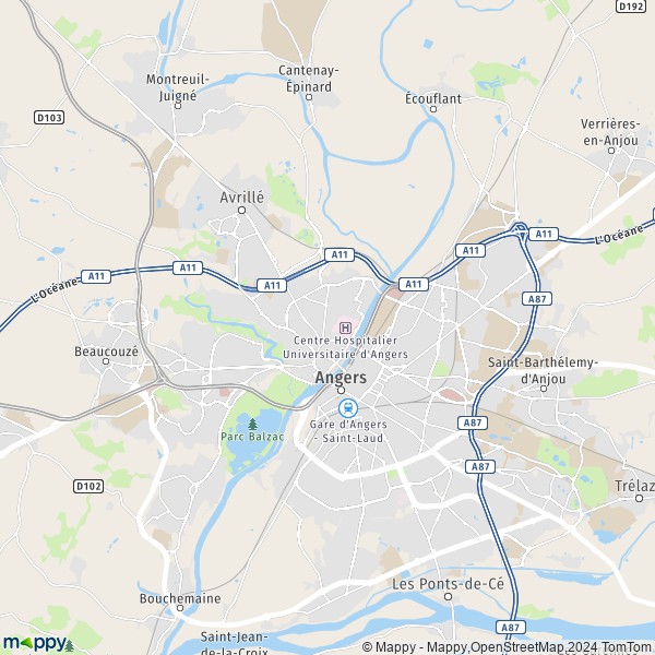 La carte pour la ville de Angers 49000-49100