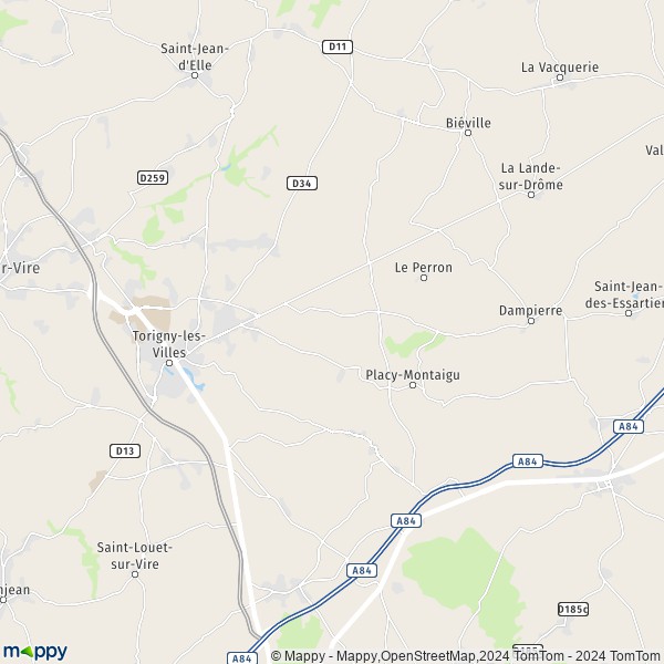 La carte pour la ville de Placy-Montaigu, 50160 Saint-Amand-Villages