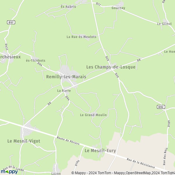 La carte pour la ville de Remilly-les-Marais 50570-50620