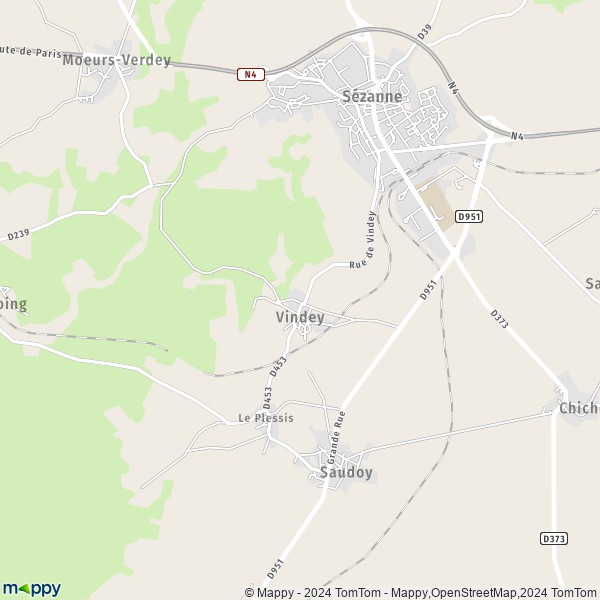 La carte pour la ville de Vindey 51120