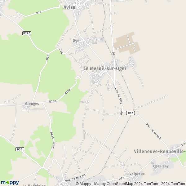 La carte pour la ville de Le Mesnil-sur-Oger 51190